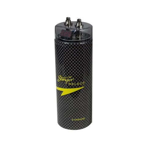 Stinger Carbon Fiber 5 Farad Digital Power Capacitor | Voltage Stabilizer & High-Current Reserve for Car Audio Systems
