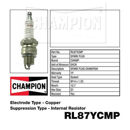 CHAMPION Spark Plug Card Of 1  Rl87Yc RL87YCMP
