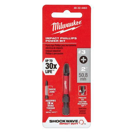 Milwaukee SHOCKWAVE Power Bit Phillips #3 50mm (2In) 48324463