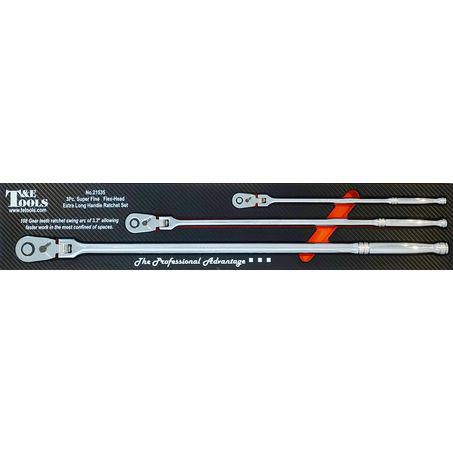 T & E TOOLS T&E 3pc Flex Head Long Handle Ratchet Set 21535
