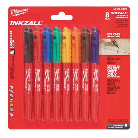 Milwaukee INKZALL Fine Point Coloured Markers (8 Pk) 48223107