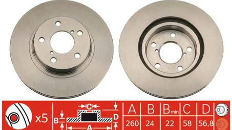 TRW Disc Brake Rotor 260mm x 22 Min