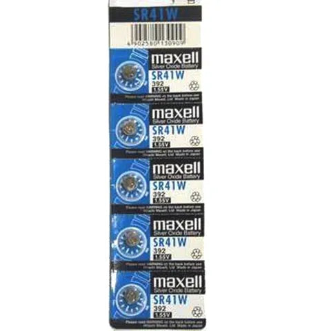 Maxell Silver Oxide SR41W (392) Watch Battery Button Cell â€“ 5 Pack