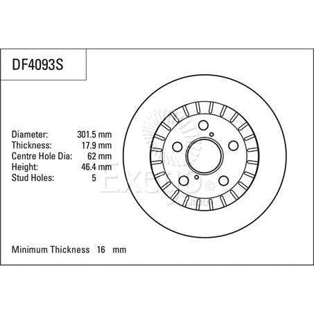 TRW Disc Brake Rotor 301.5mm x 16 Min
