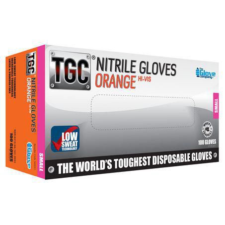 THE GLOVE COMPANY TGC Orange Hi-Vis Nitrile Gloves Small 100 Pack 160031