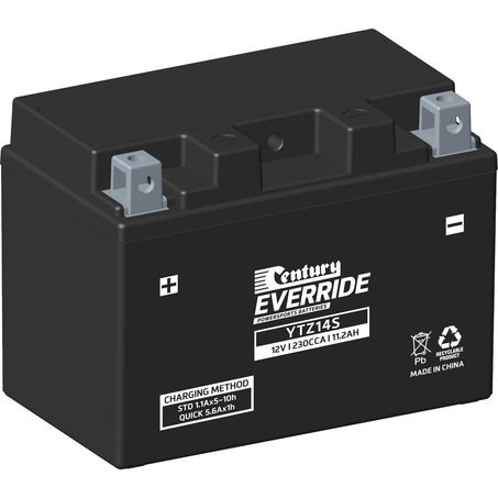 EVERRIDE Century EverRide AGM VRLA Motorcycle Battery 12V 11.2AH 18 Month Warranty YTZ14S