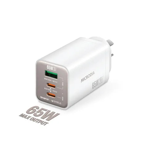 Microdia SmartCube Nano 65W Tri-Port GaN Wall Charger â€“ White