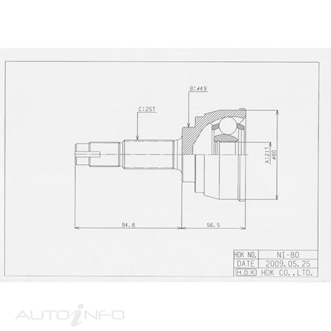 CV JOINT NISSAN OT:25 S:49 IN:21 ID:23.6  NI-80