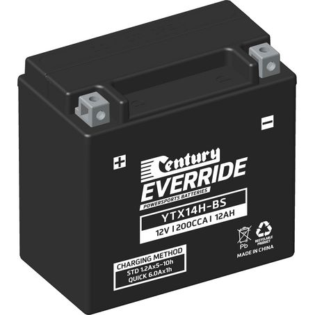 EVERRIDE Century EverRide AGM VRLA Motorcycle Battery 12V 12AH 18 Month Warranty YTX14H-BS
