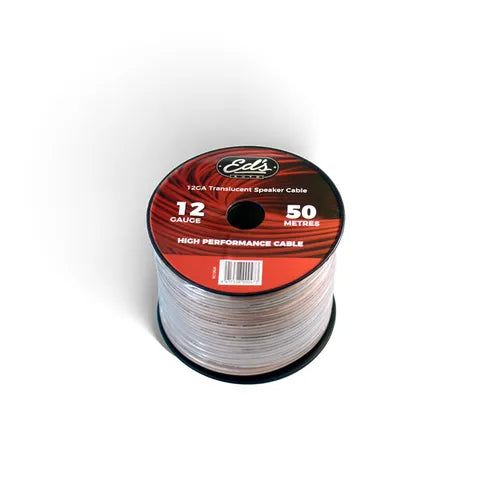 EDS EBS-12-50M 12 Gauge CCA Speaker Cable | Translucent Clear | 50 Metre Roll