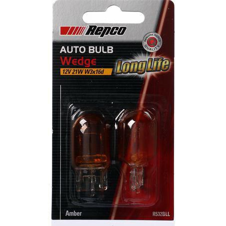 Repco WY21W Wedge Amber Globe 12V 21W W3x16d Pack of 2 R532BLL