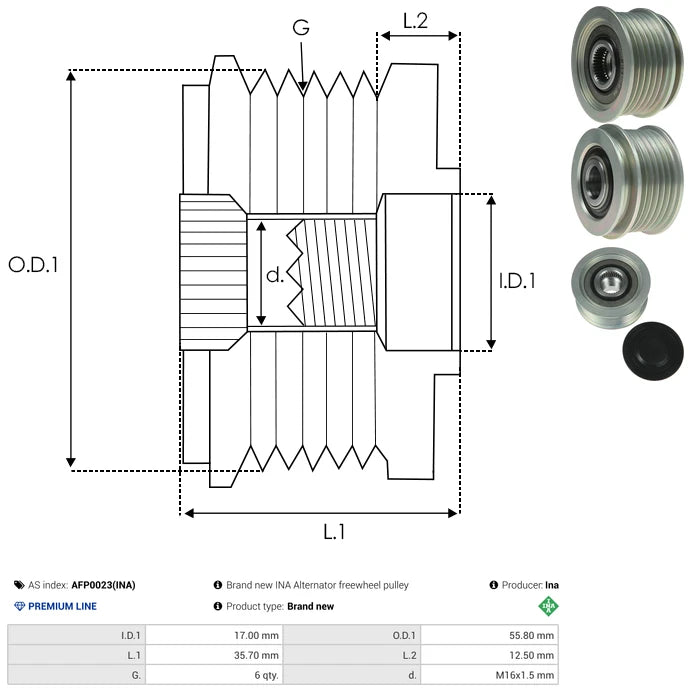 INA ALTERNATOR CLUTCH PULLEY - AFP0023(INA)