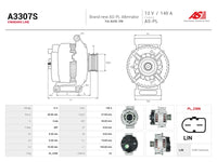 ASPL ALTERNATOR 12V 140A VALEO STYLE AUDI VW - A3307S