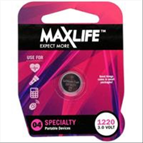 MAXLIFE BATTERY LITHIUM BUTTON CELL CR1220 SINGLE