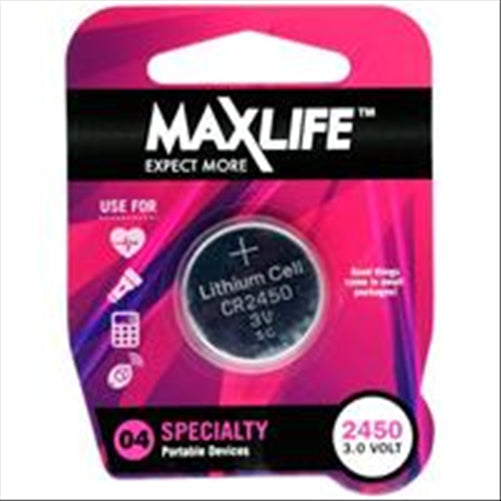 MAXLIFE BATTERY LITHIUM BUTTON CELL CR2450 SINGLE