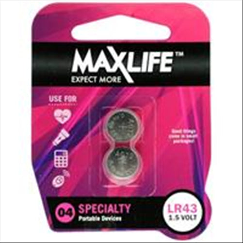 MAXLIFE BATTERY ALKALINE LR43 TWO PACK