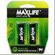MAXLIFE BATTERY ALKALINE 9V - 2 PACK