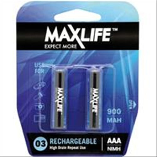 MAXLIFE BATTERY RECHARGEABLE AAA 900MAH 2 PACK