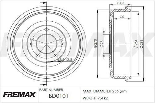 FREMAX BRAKE DRUM EACH REAR BD-0101