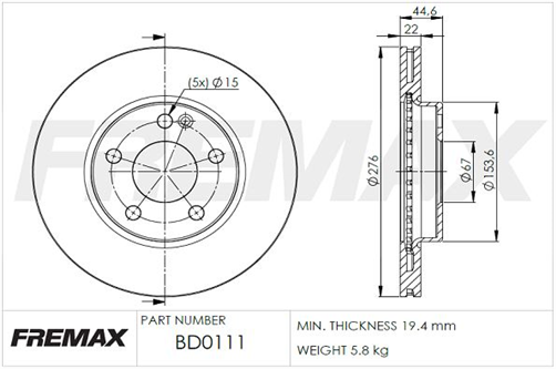 FREMAX BRAKE ROTOR VENTED PAIR FRONT BD-0111