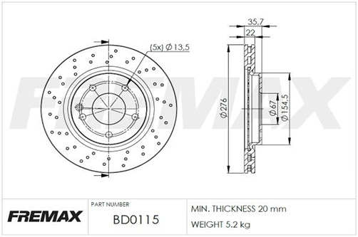 FREMAX BRAKE ROTOR VENTED PAIR FRONT BD-0115