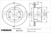FREMAX BRAKE ROTOR VENTED EACH REAR BD-0185