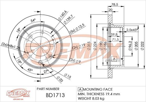 FREMAX BRAKE ROTOR REAR PAIR KIA BD-1713