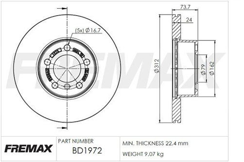 FREMAX BRAKE ROTOR VENTED PAIR FRONT BD-1972