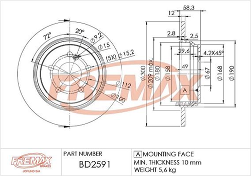 FREMAX BRAKE ROTOR SOLID EACH REAR BD-2591