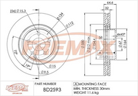 FREMAX BRAKE ROTOR VENTED EACH FRONT BD-2593
