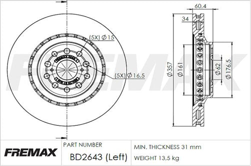 FRONT LEFT LEXUS 357MM CARBON+ BD-2643