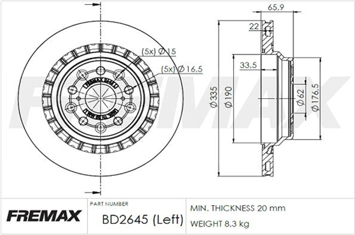 FREMAX BRAKE ROTOR VENTED EACH REAR BD-2645