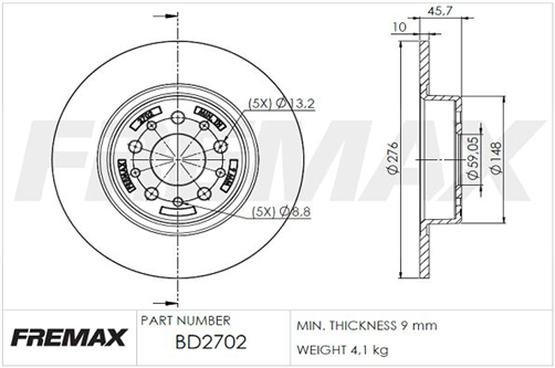 FREMAX BRAKE ROTOR SOLID PAIR REAR BD-2702