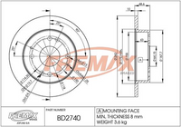 FREMAX BRAKE ROTOR SOLID EACH HONDA ACCORD REAR BD-2740
