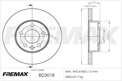 FREMAX BRAKE ROTOR SOLID PAIR FRONT BD-3018