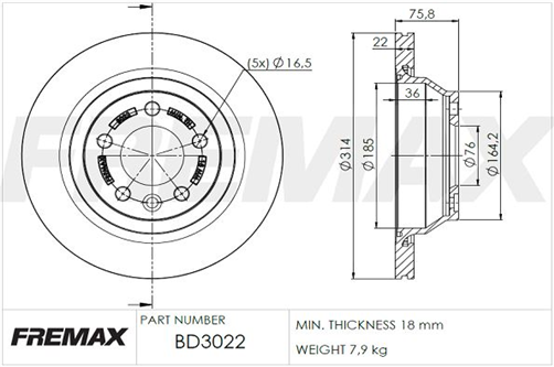 FREMAX BRAKE ROTOR VENTED PAIR REAR BD-3022