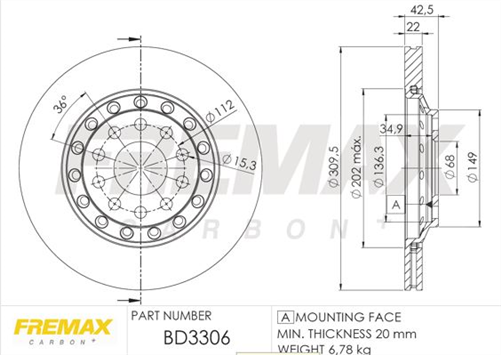 FREMAX BRAKE ROTOR VENTED PAIR REAR BD-3306
