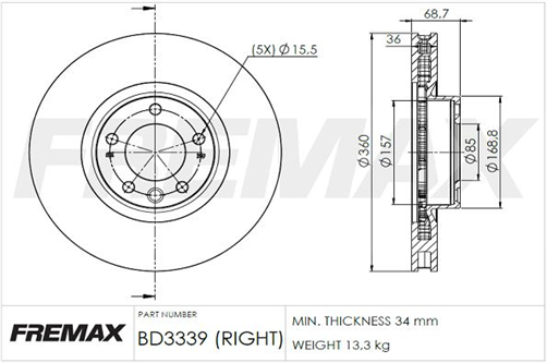 FREMAX BRAKE ROTOR VENTED EACH FRONT BD-3339