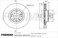 FREMAX BRAKE ROTOR VENTED EACH FRONT BD-3339