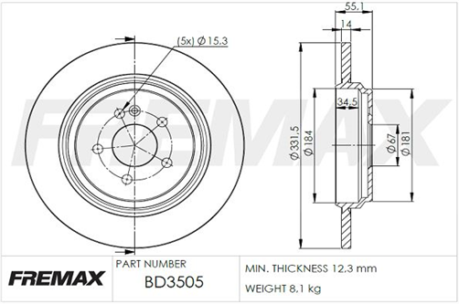 FREMAX BRAKE ROTOR SOLID PAIR REAR BD-3505