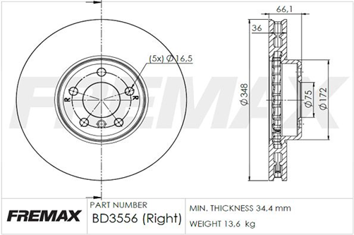 FREMAX BRAKE ROTOR VENTED EACH FRONT BD-3556