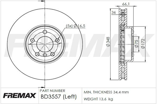 FREMAX BRAKE ROTOR VENTED EACH FRONT BD-3557