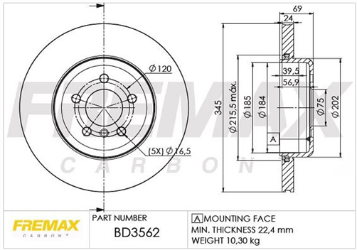 BRAKE ROTOR VENTED EACH REAR BD-3562