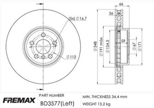 FREMAX BRAKE DISC FRONT LEFT BMW 3 SERIES (G20) 2017- [EACH BD-3577