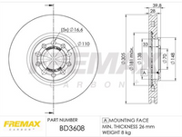 FREMAX BRAKE ROTOR VENTED PAIR FRONT BD-3608