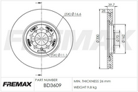 FREMAX BRAKE ROTOR VENTED EACH FRONT BD-3609