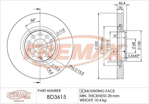 FREMAX BRAKE ROTOR VENTED EACH FRONT BD-3615