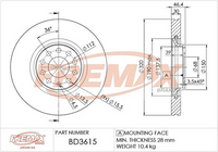 FREMAX BRAKE ROTOR VENTED EACH FRONT BD-3615