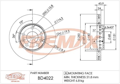 FREMAX BRAKE ROTOR VENTED PAIR FRONT BD-4022