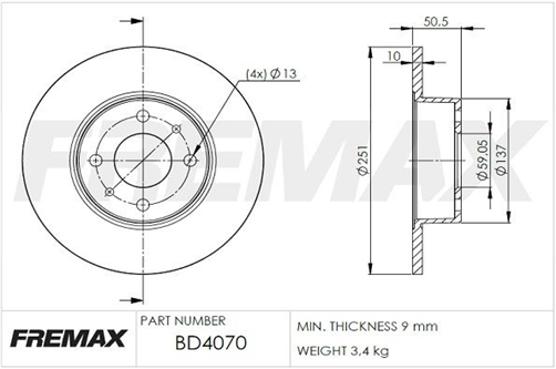FREMAX BRAKE ROTOR SOLID PAIR REAR BD-4070